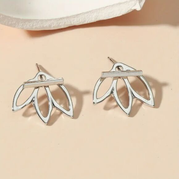 “Sway” Lotus Bohemian Stud Earrings – Silver Metallic, Minimalist - Picture 1 of 3